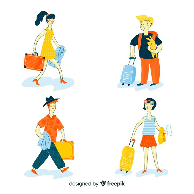 Collection de personnes voyageant design dessiné à la main