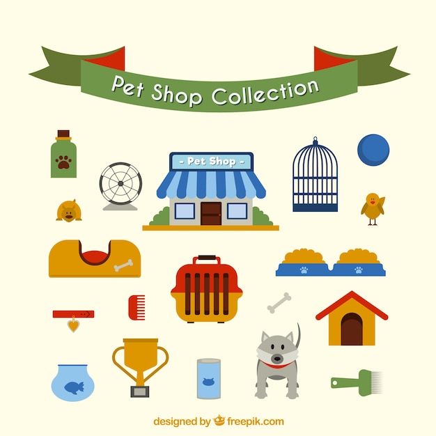 Vecteur gratuit collection pet shop dans un style plat