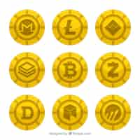 Vecteur gratuit collection de pièces de crypto-monnaie