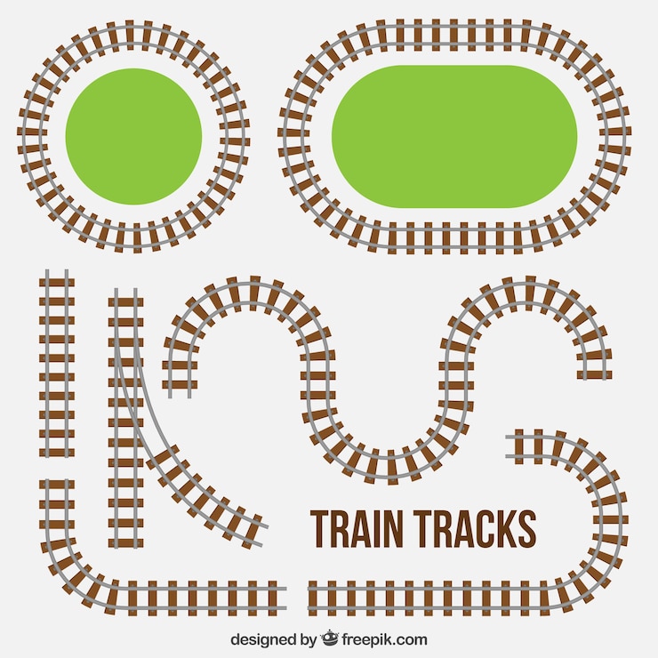 Vecteur gratuit collection de piste de train avec herbe