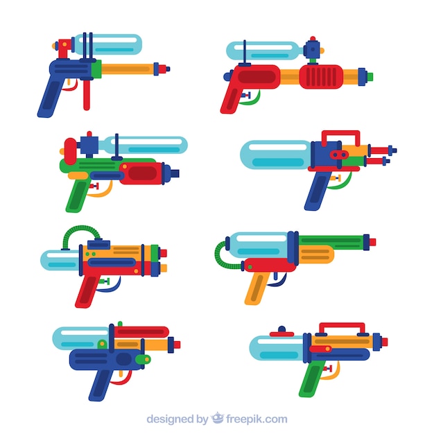 Collection De Pistolets à Eau Colorée Dans Un Style Plat