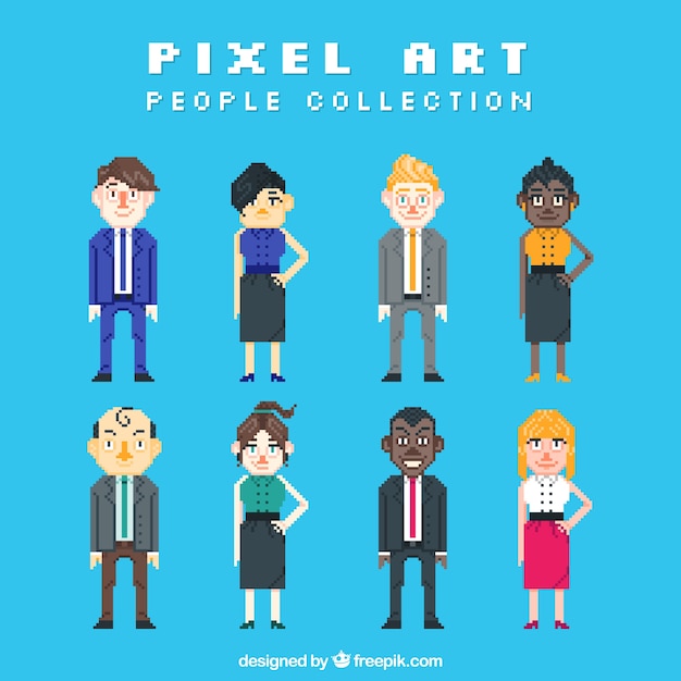 Vecteur gratuit collection de pixelated gens d'affaires