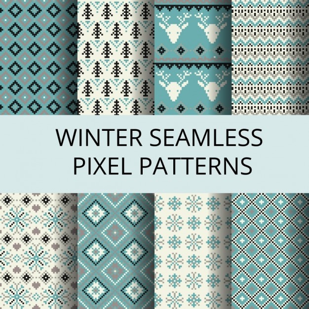 Vecteur gratuit collection de pixels modèles sans couture rétro avec l'hiver ornement nordique