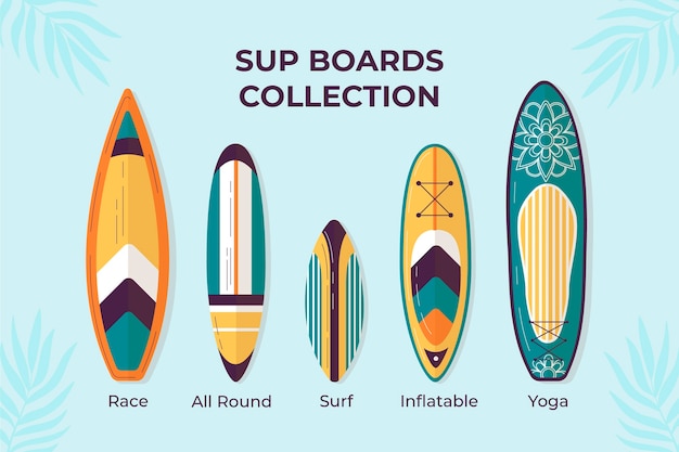 Vecteur gratuit collection de planches sup design plat