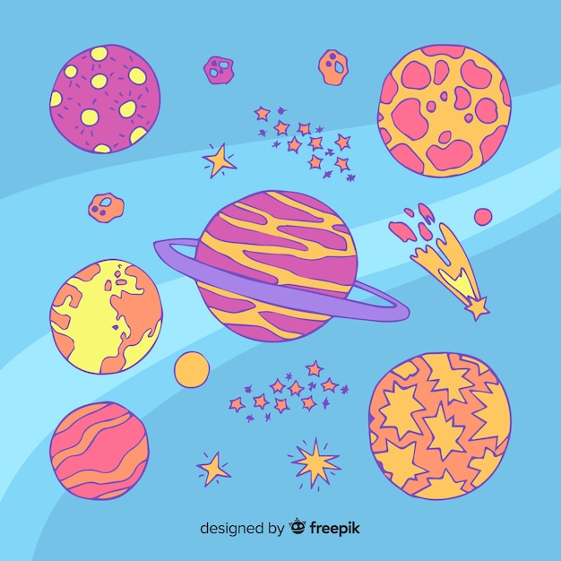 Collection De Planète Dessiné à La Main Dans Un Style Doodle