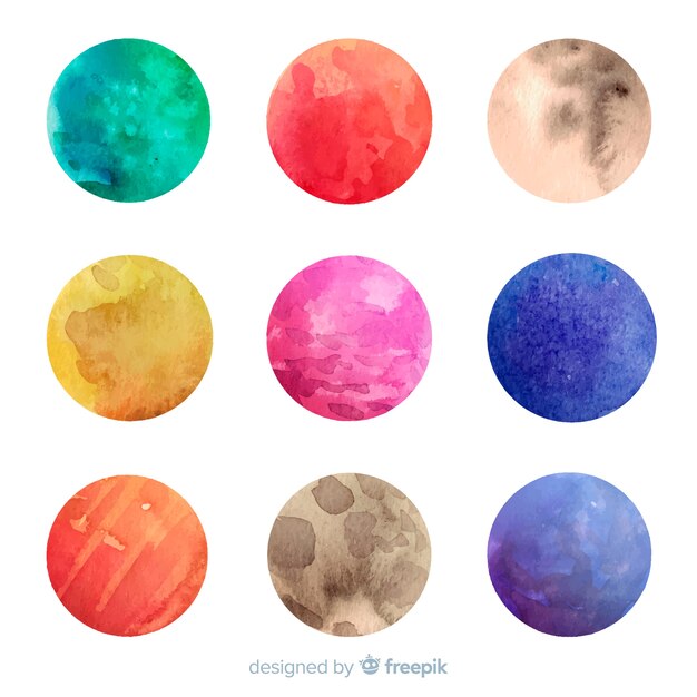 Collection de planètes aquarelles colorées