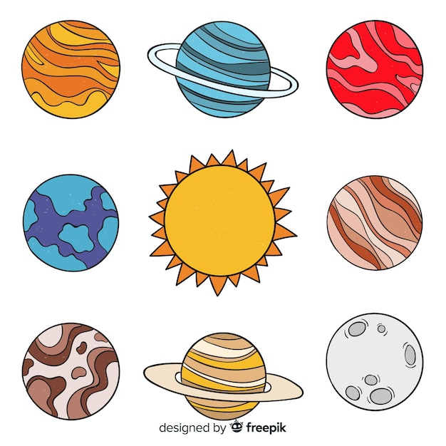 Vecteur gratuit collection de planètes colorées dessinées à la main