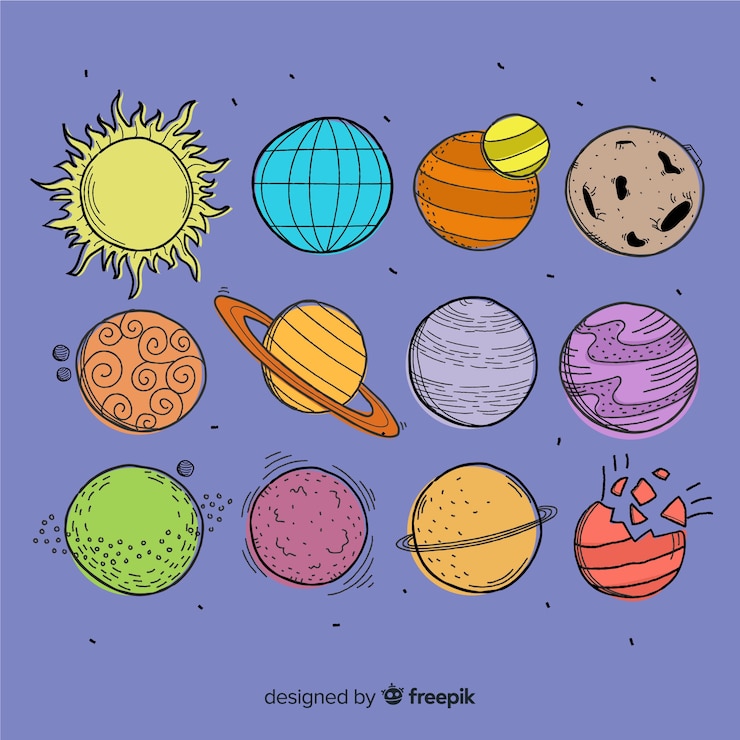 Vecteur gratuit collection de planètes dessinées à la main