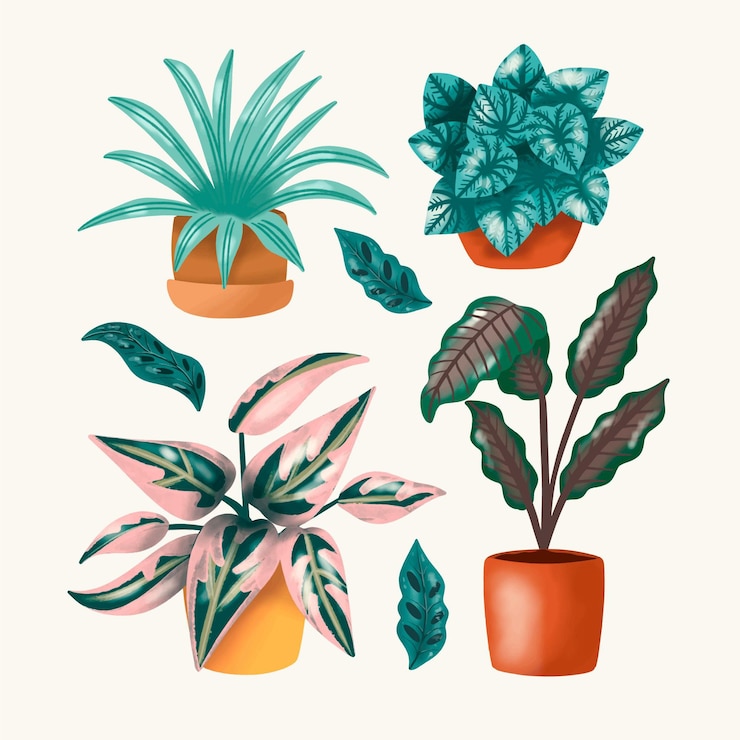 Vecteur gratuit collection de plantes d'intérieur dessinées à la main
