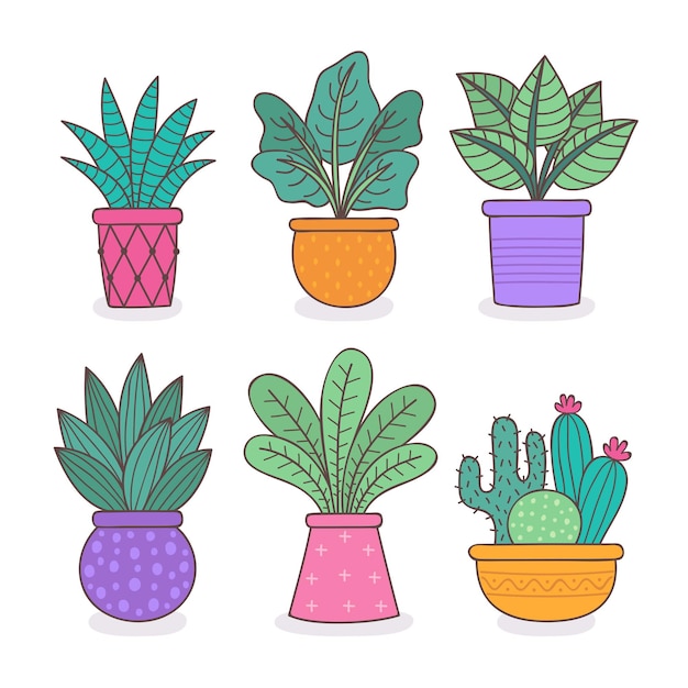 Vecteur gratuit collection de plantes d'intérieur dessinées à la main