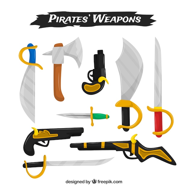 Vecteur gratuit collection plate d'armes de pirate