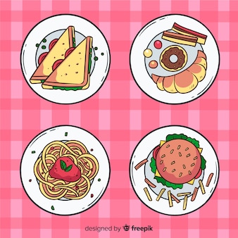 Collection de plats de nourriture dessinés à la main