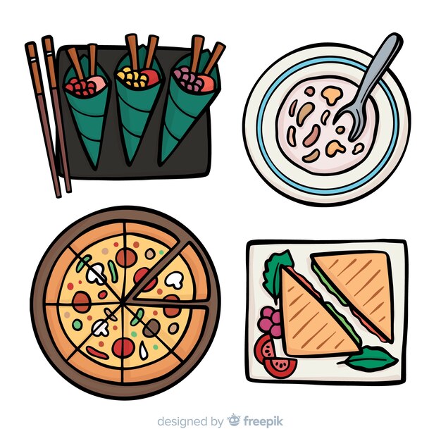 Collection de plats de nourriture dessinés à la main