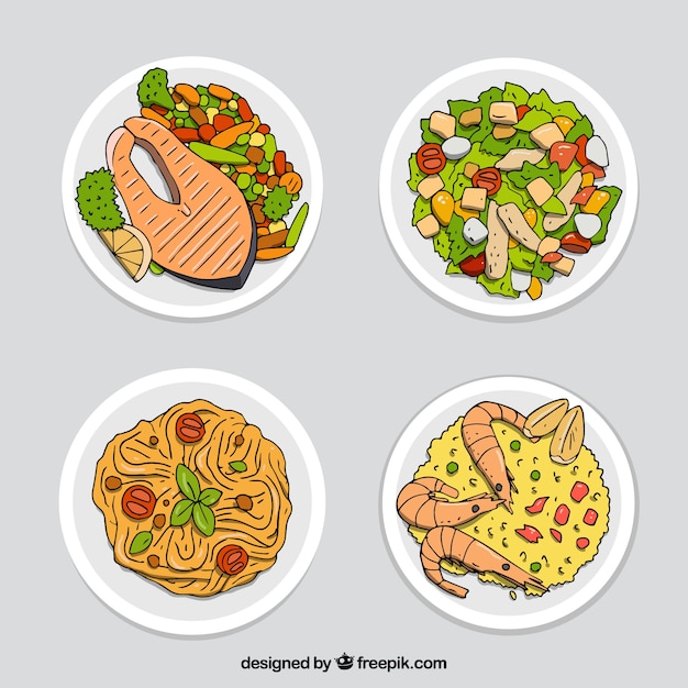 Collection de plats de nourriture avec vue de dessus