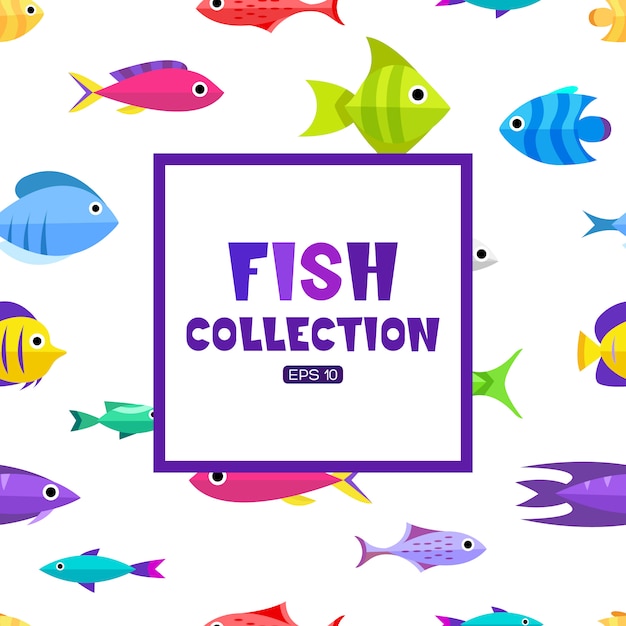 Collection De Poissons. Style De Bande Dessinée. Illustration De Différents Poissons