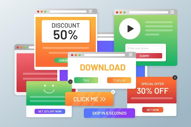 Vecteur gratuit collection de pop-up web dégradé