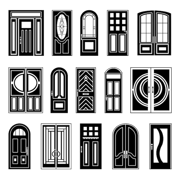 Vecteur gratuit collection de portes black house design