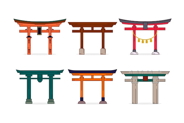 Vecteur gratuit collection de portes torii plates