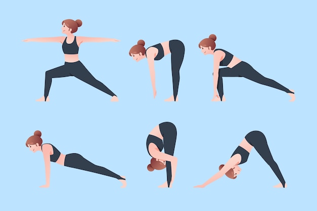 Vecteur gratuit collection de poses de yoga dégradées