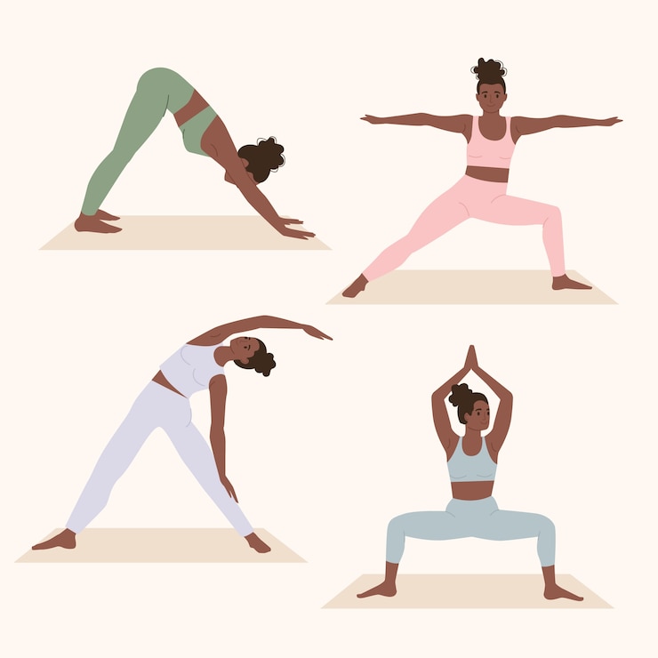 Vecteur gratuit collection de poses de yoga plat dessinées à la main de la journée internationale du yoga