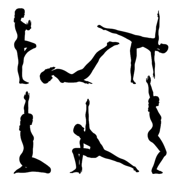 Vecteur gratuit collection de poses de yoga à plat pour la journée internationale du yoga