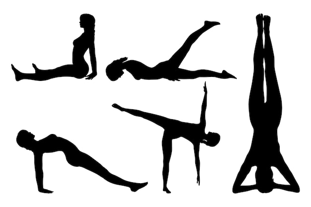 Vecteur gratuit collection de poses de yoga à plat pour la journée internationale du yoga