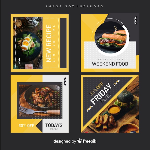 Vecteur gratuit collection de post culinaire instagram avec image