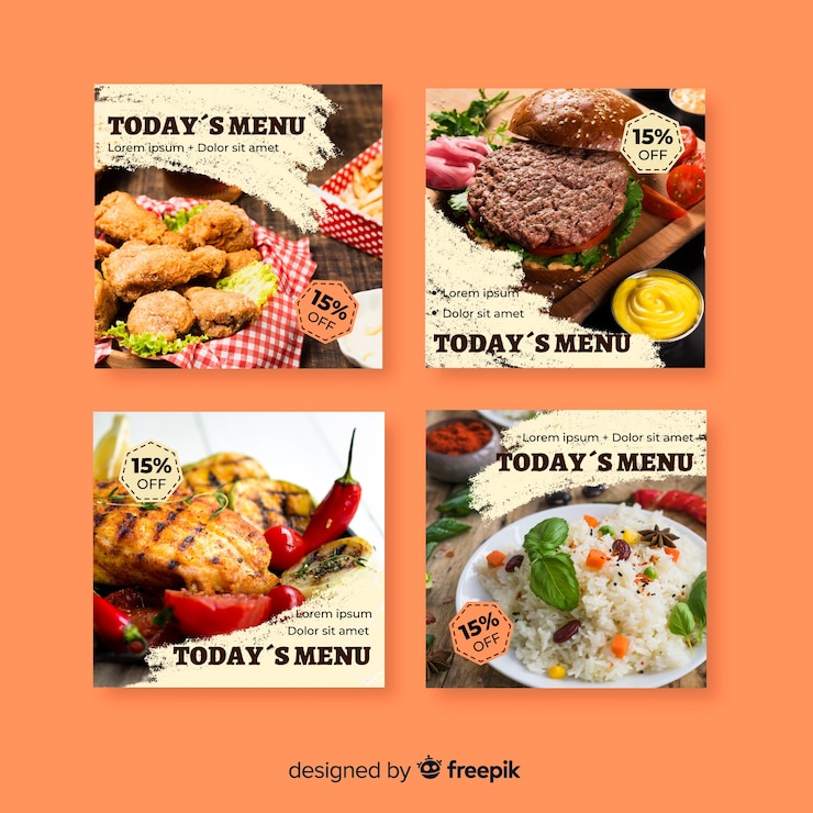 Vecteur gratuit collection de post culinaire avec photo instagram