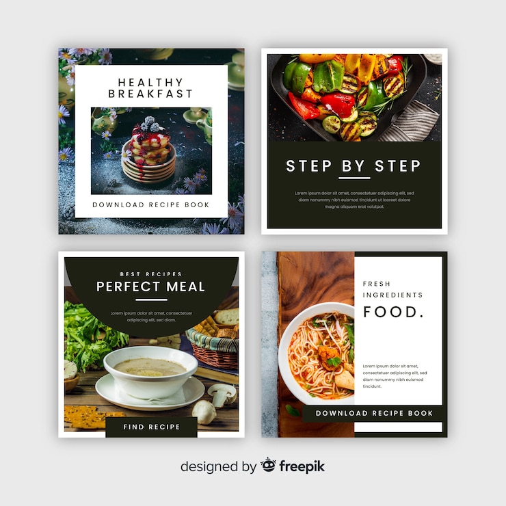 Vecteur gratuit collection de post culinaire avec photo instagram