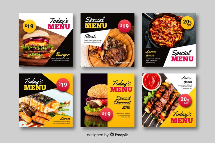 Vecteur gratuit collection de post culinaire avec photo instagram