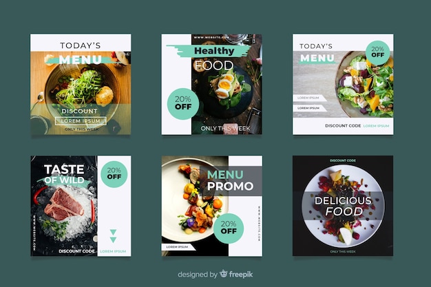 Vecteur gratuit collection de post culinaire avec photo instagram