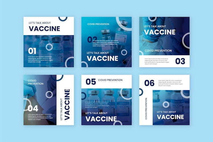Vecteur gratuit collection de post instagram de vaccin dégradé avec photos