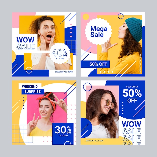 Vecteur gratuit collection de poste de vente coloré ig