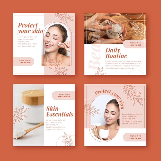 La collection de posts d'Instagram de beauté plate
