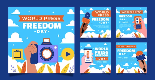 Vecteur gratuit la collection de posts instagram de la journée mondiale de la liberté de la presse