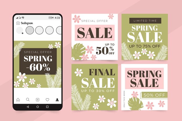 Collection De Posts Instagram De Vente De Printemps Plat