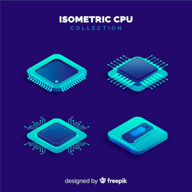 Vecteur gratuit collection de processeurs isométrique