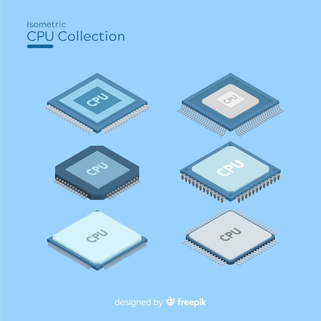Vecteur gratuit collection de processeurs modernes avec vue isométrique