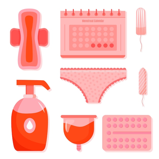 Vecteur gratuit collection de produits d'hygiène féminine illustrée