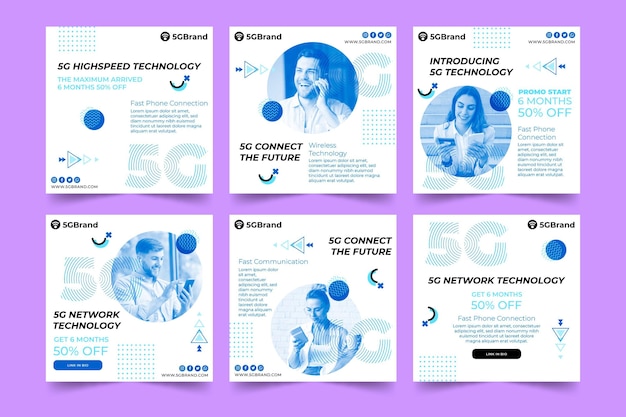 Vecteur gratuit collection de publications instagram 5g moderne