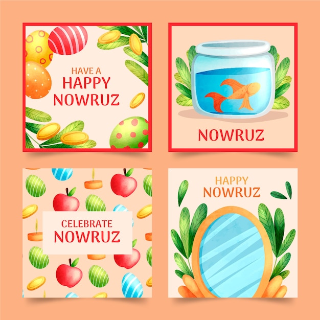 Vecteur gratuit collection de publications instagram aquarelle nowruz