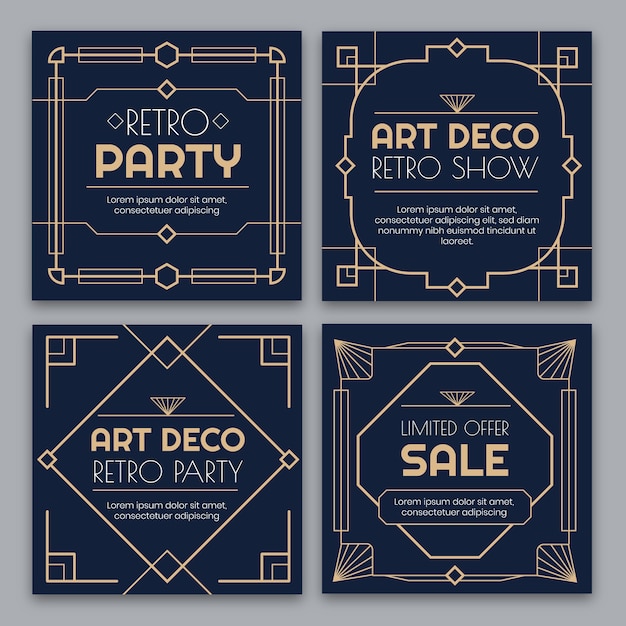 Vecteur gratuit collection de publications instagram art déco design plat