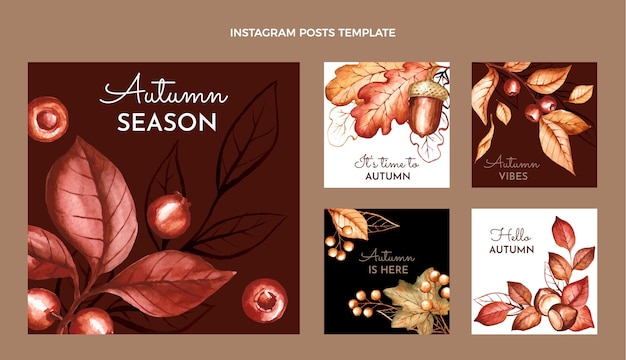 Vecteur gratuit collection de publications instagram automne aquarelle