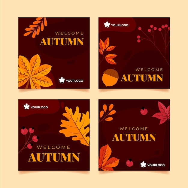 Vecteur gratuit collection de publications instagram d'automne plat