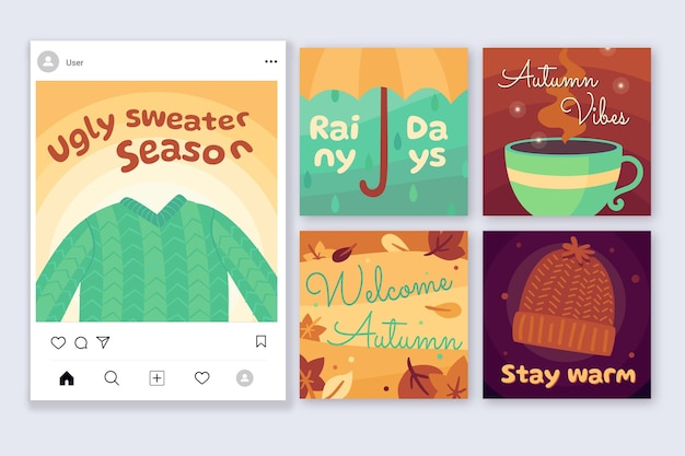 Collection De Publications Instagram D'automne Plat