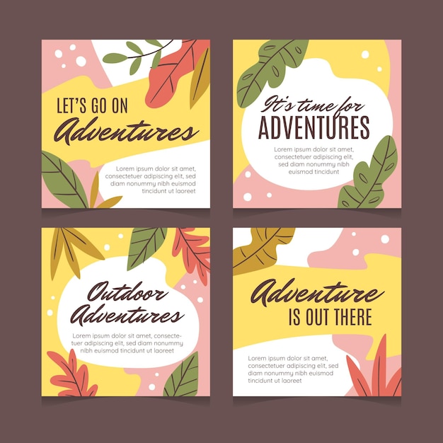 Vecteur gratuit collection de publications instagram d'aventure dessinées à la main