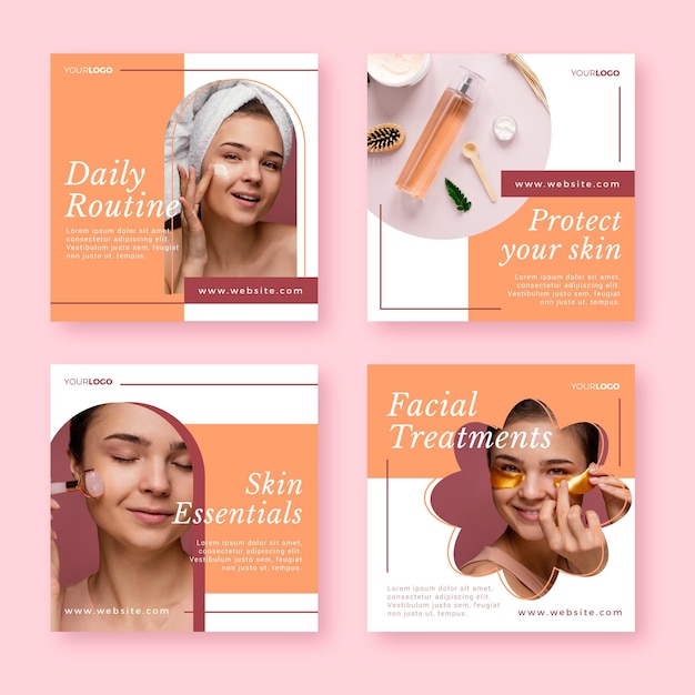 Vecteur gratuit collection de publications instagram beauté design plat