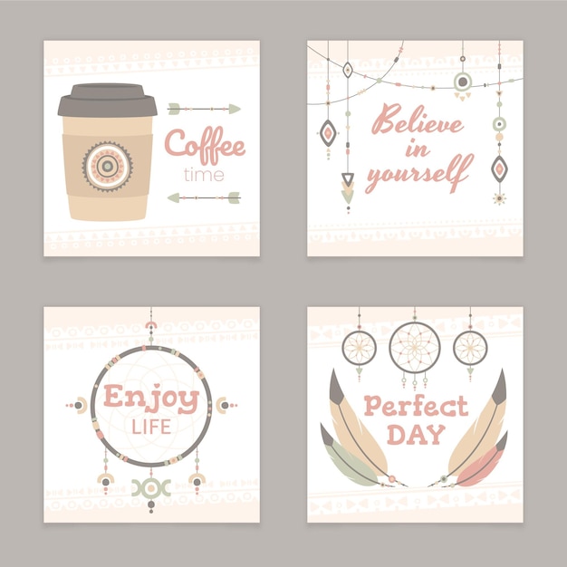 Vecteur gratuit collection de publications instagram boho