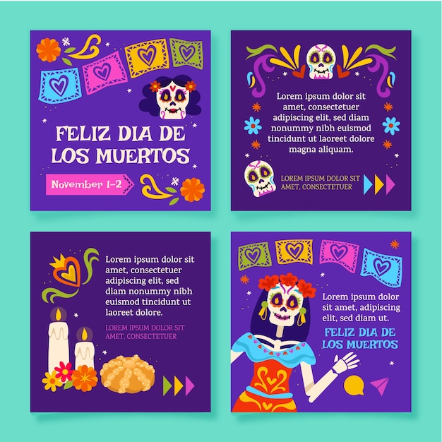 Collection De Publications Instagram De Célébration Dia De Muertos Plat