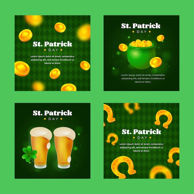 Vecteur gratuit collection de publications instagram de célébration de la saint patrick réaliste